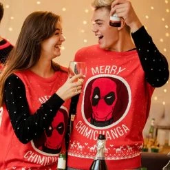 Marvel Christmas Jumper Marvel Universe Official Marvel Deadpool Merry Chimichanga Christmas Jumper / Ugly Sweater - 2XL (UK/EU) — XL (US)