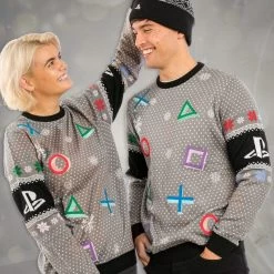 PlayStation Christmas Jumper PlayStation Symbols Grey Sweater