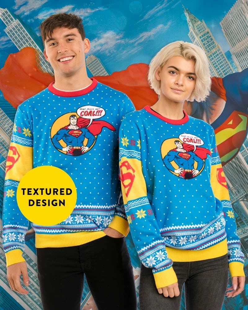 Best Pirce π DC π Christmas Jumper Official Superman 'Bad Guys Get Coal' π Christmas Jumper / Ugly Sweater β 2 DC Christmas Jumper Official Superman 'Bad Guys Get Coal' Christmas Jumper / Ugly Sweater