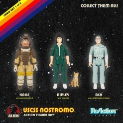 Horror Official Alien Super7 ReAction Figures 3 Pack Ash, Ripley With Jonesy And Kane With Facehugger
